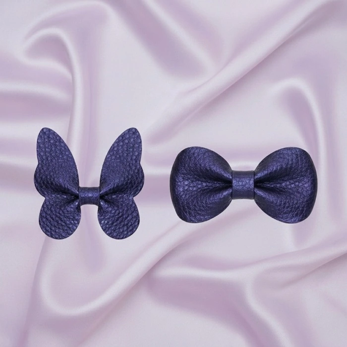 Kids Faux Leather Butterfly And Bow Hair Clip Set